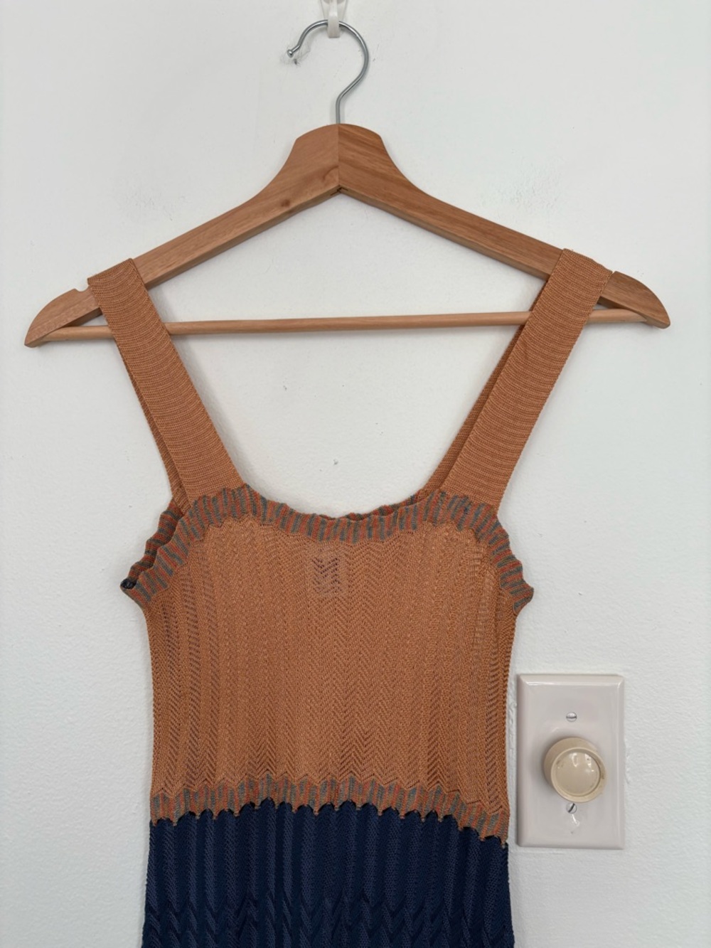M Missoni || Knit Tank Dress Zig Zag Chevron Blue Orange Peach US 2 - Picture 3 of 13